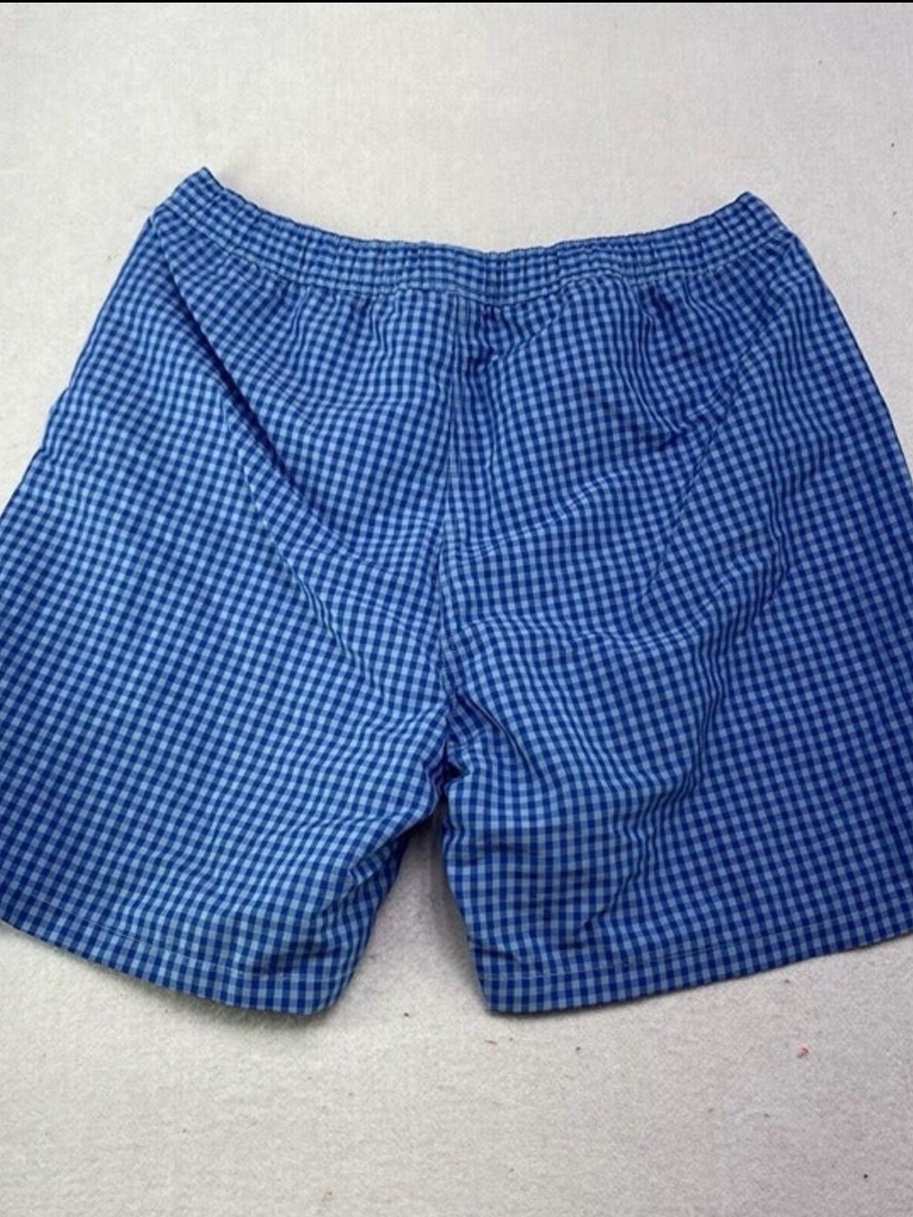 Men's Blue Gingham Swim Trunks with Elastic Waist and Drawstring - Picture 3 of 4